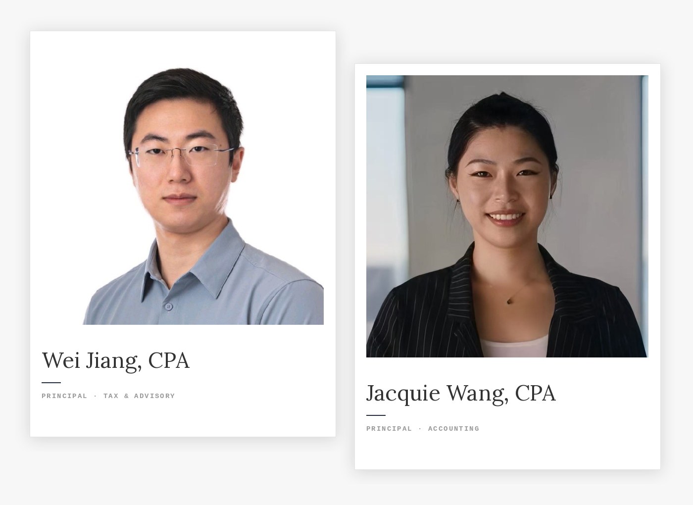 Wei Jiang, CPA and Jacquie Wang, CPA