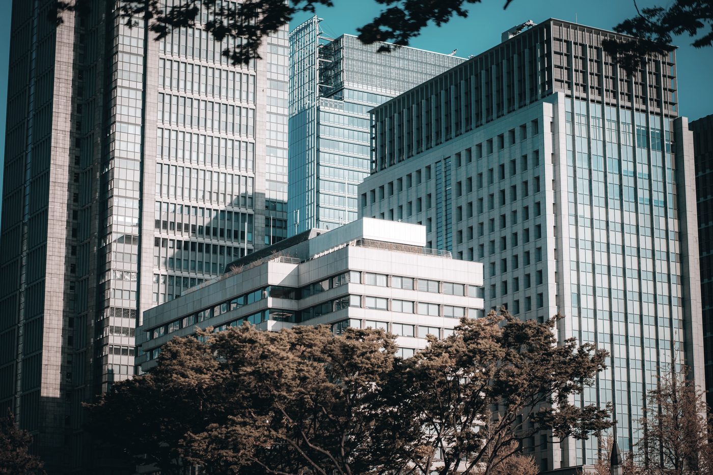 Office towers in a downtown financial district